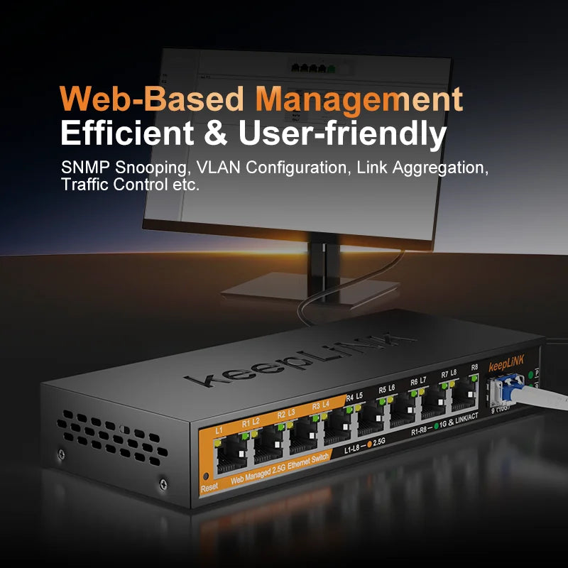 KeepLiNK KP9000 2.5G Managed Switch With Eight 2.5G RJ45 Ports And One 10G SFP Plus Uplink