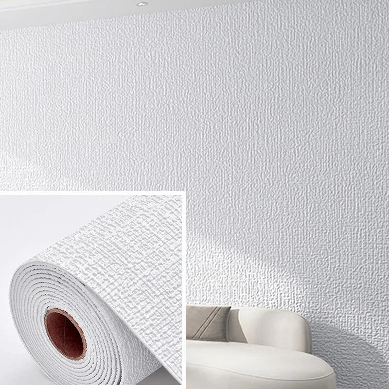 NONECN Linen 3D Foam Wallpaper Self Adhesive PVC Waterproof Wall Covering for Renovation