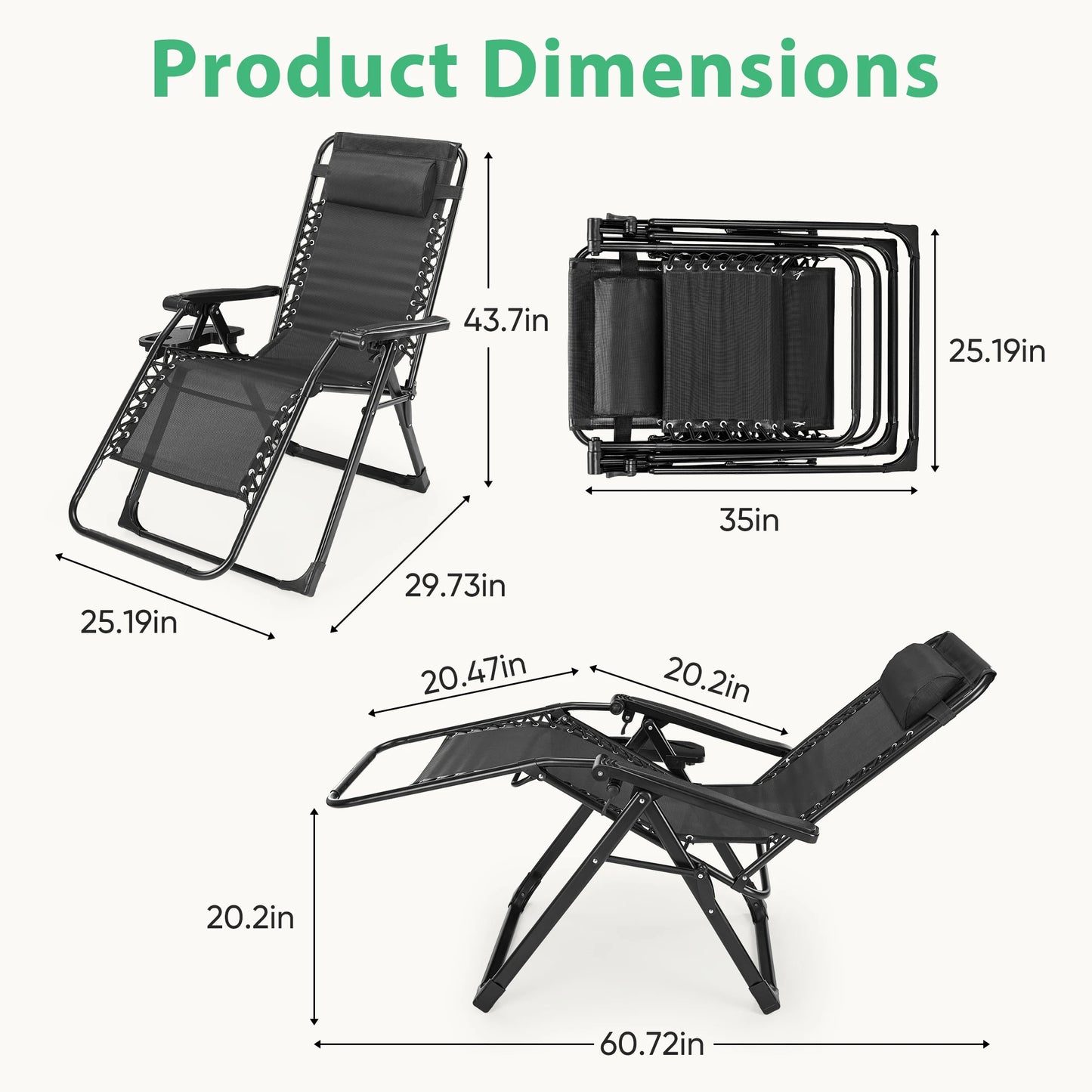 JHK Zero Gravity Recliner Folding Outdoor Lounge Chair 440 Lb Weight Capacity For Camping Beach Poolside Lawn