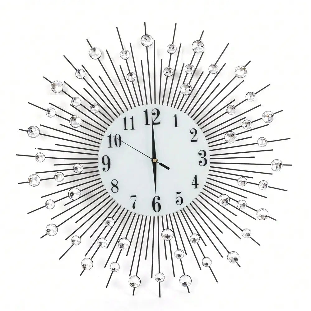 Sun Design Crushed Diamond Crystal Wall Clock 60x60cm Home Decor Large Modern