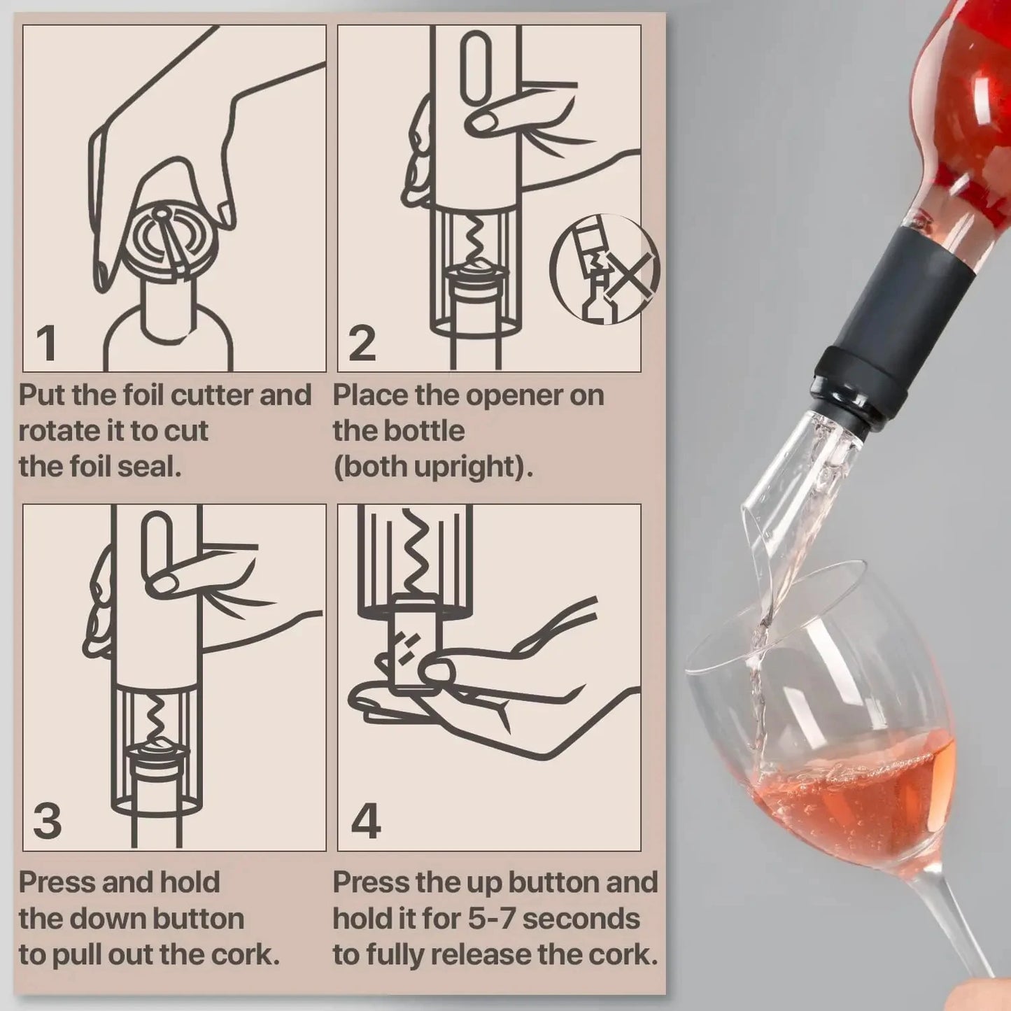 Homefish Electric Wine Bottle Opener Automatic Corkscrew USB Rechargeable Cordless Opens Bottles In Seconds For Parties