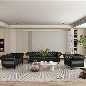 DAFIFY Velvet Chesterfield Living Room Set With Nailhead Three Piece Sofa Loveseat Chair