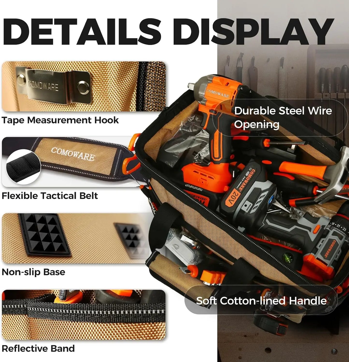 Heavy Duty 16 Inch Tool Bag Organizer With 19 Pockets And Adjustable Strap For Onsite Use
