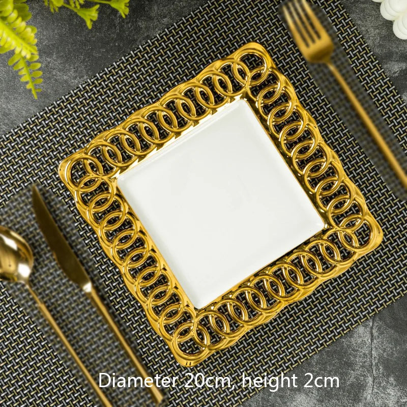 Gold Plated Hollow Out Ceramic Plate For Dining Table