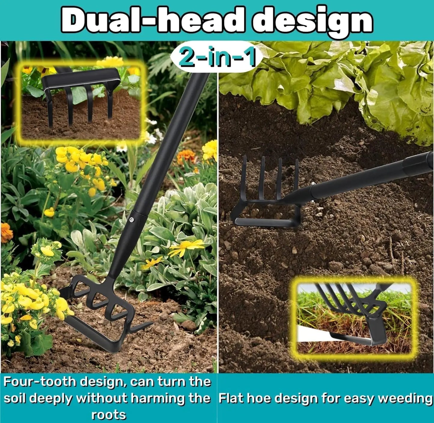 Adjustable Garden Hoe With Rake Tiller For Superior ErgonomicallyDesigned Cultivation