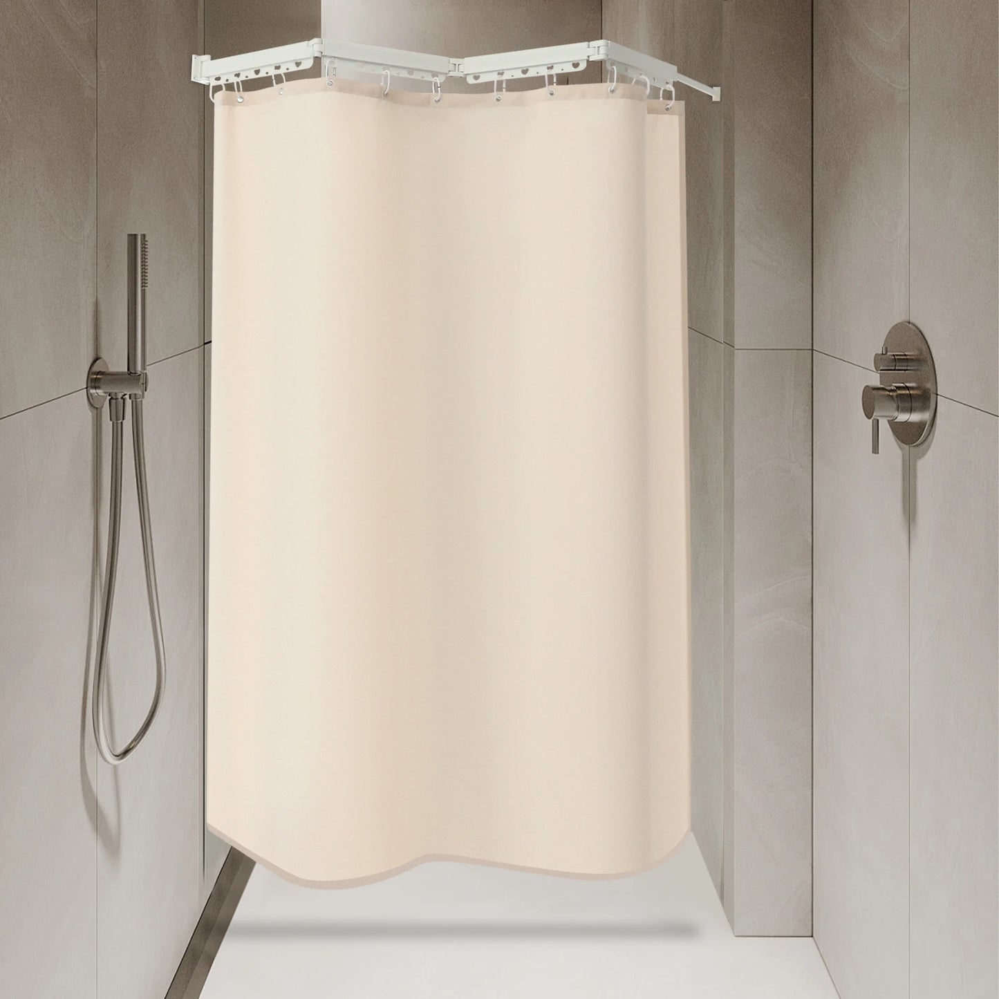 Wall Mounted Thickened Waterproof Folding Shower Curtain Rod Aluminum, Height Adjustable 104 To 138 cm, Load Up To 50 kg