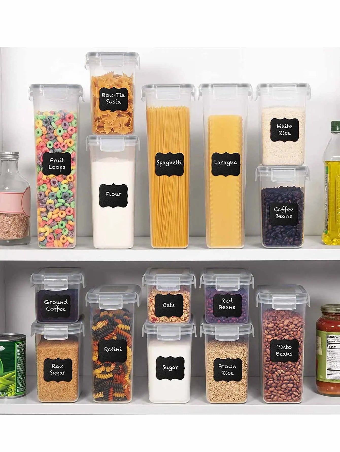 Airtight Food Storage Containers With Labels 24 Piece Set Four Capacities 28 Oz 40 Oz 56 Oz 85 Oz For Pantry