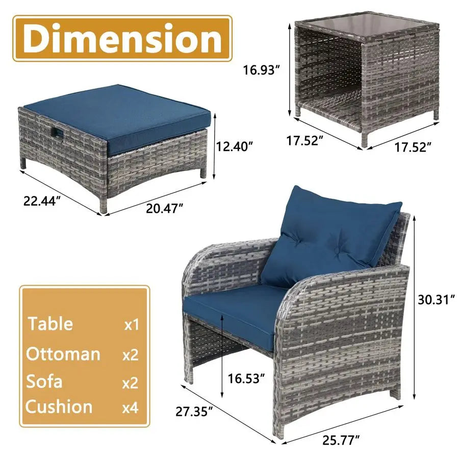 Pieces Wicker Outdoor Patio Chairs Set with Ottoman, All Weather PE Rattan Patio Conversation Furniture Set Outdoor Furniture Se