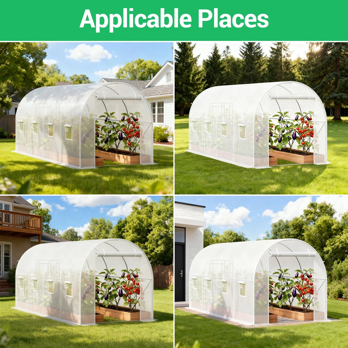 Outdoor Greenhouse Walkin Tunnel With Screen Door and Zipper