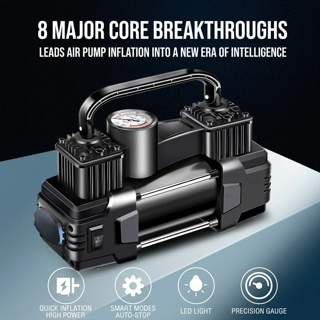 12V Portable Dual Cylinder Tire Inflator Pump For Cars With Stable Tire Pressure And Fast Inflation