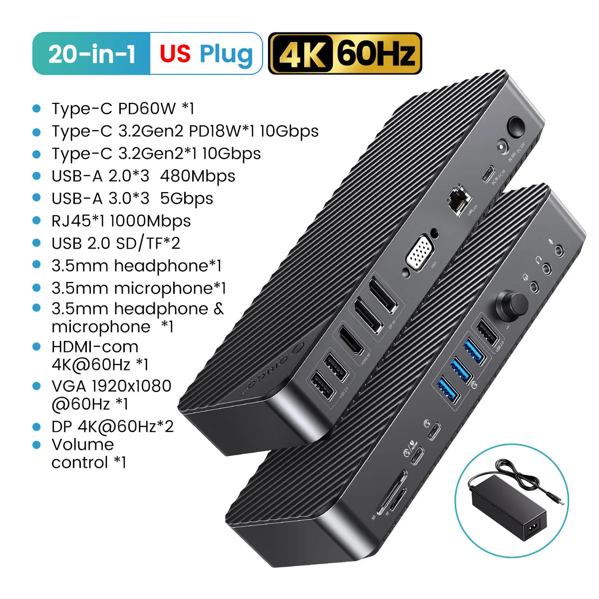 Orico 19 In 1 USB C Docking Station With 4K HDMI VGA Audio RJ45 PD Power Adapter