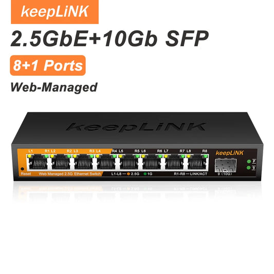 KeepLiNK KP9000 2.5G Managed Switch With Eight 2.5G RJ45 Ports And One 10G SFP Plus Uplink
