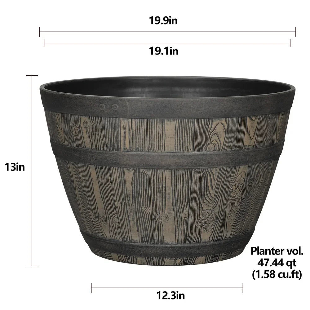 Rustic Whiskey Barrel Planter UV Resistant Polypropylene Indoor Outdoor