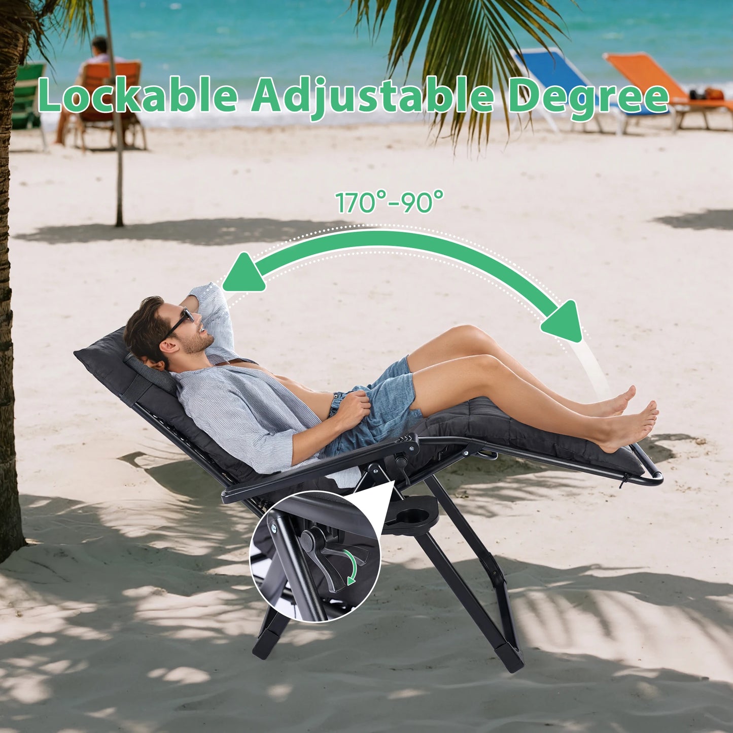 JHK Zero Gravity Recliner Folding Outdoor Lounge Chair 440 Lb Weight Capacity For Camping Beach Poolside Lawn