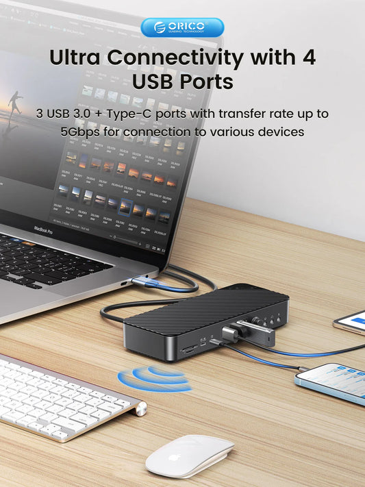 Orico 19 In 1 USB C Docking Station With 4K HDMI VGA Audio RJ45 PD Power Adapter