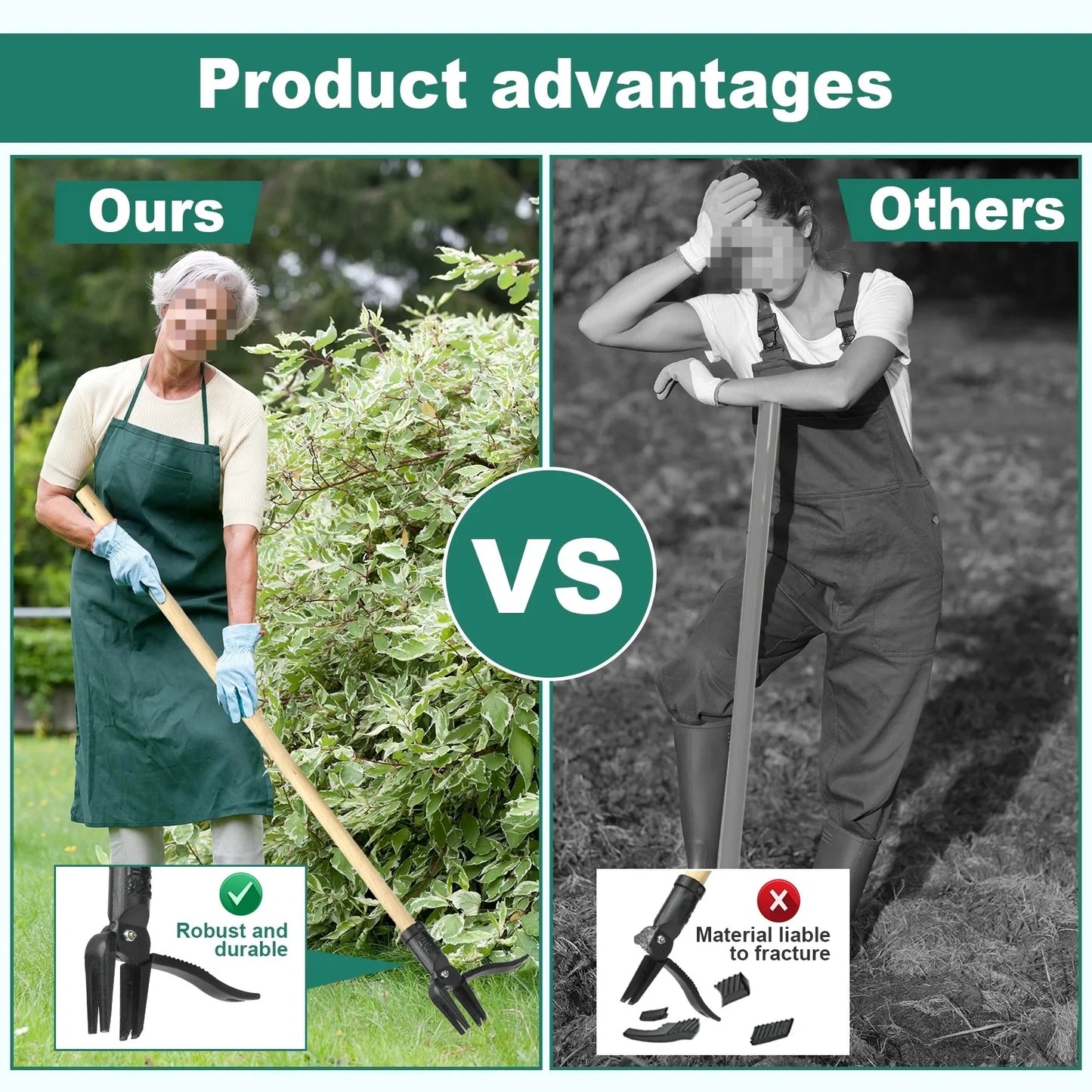 Stainless Steel Stand Up Weed Puller With Wood Handle Four Claw For Lawn And Garden