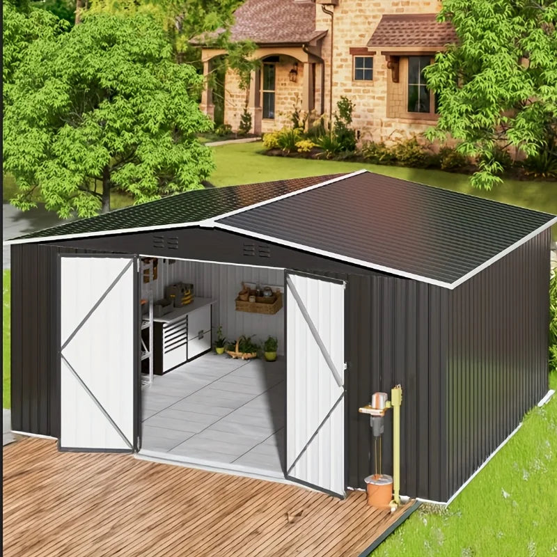 VIWAT Heavy Duty Outdoor Metal Storage Shed in Galvanized Steel with Lockable Door for Tools Bikes and Outdoor Gear