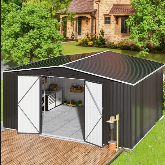 VIWAT Heavy Duty Outdoor Metal Storage Shed in Galvanized Steel with Lockable Door for Tools Bikes and Outdoor Gear