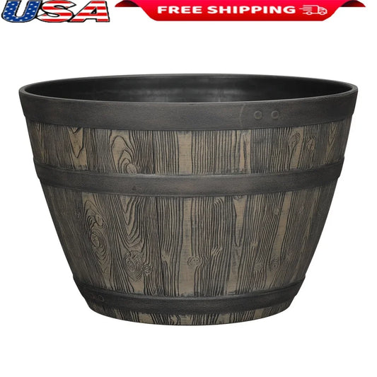 Rustic Whiskey Barrel Planter UV Resistant Polypropylene Indoor Outdoor