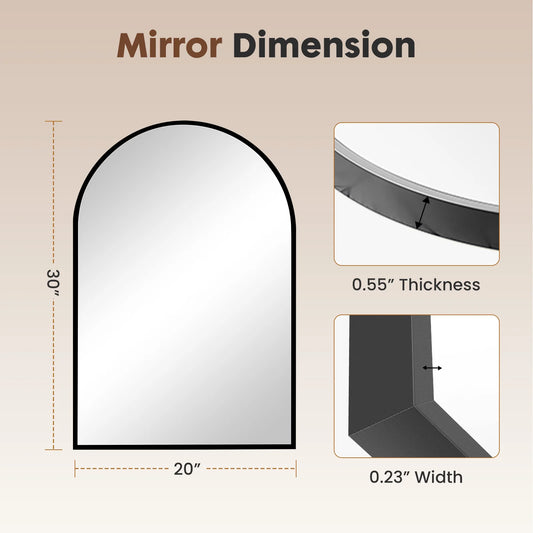 JHK Arched Metal Framed Bathroom Mirror With Architectural Shatterproof Glass For Crystal Clear Reflections
