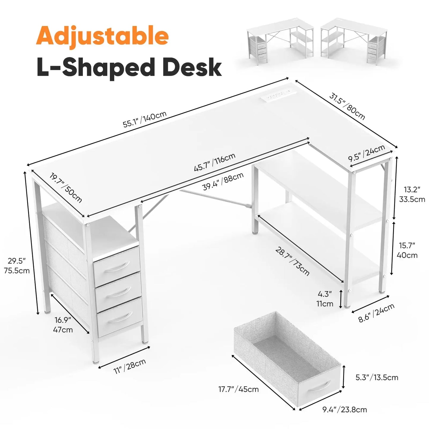 JHK L Shaped Desk With Beneficial Ergonomic Organization FacilitiesPlus PowerOutlet