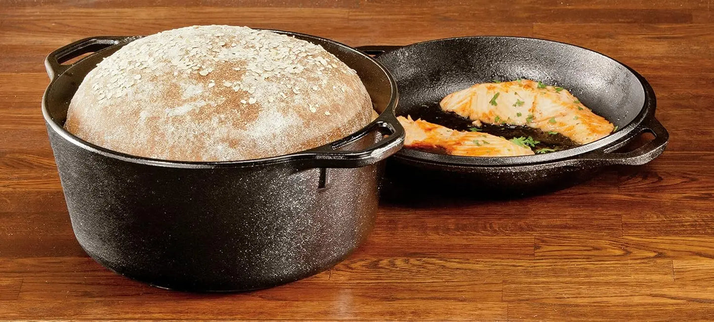 Preseasoned Cast Iron Dutch Oven With Skillet Lid