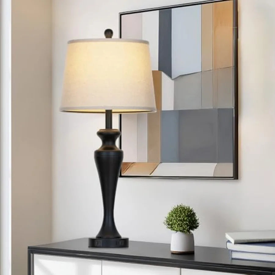 Solar Dimmable Touch Table Lamp With Built In USB And AC Outlet