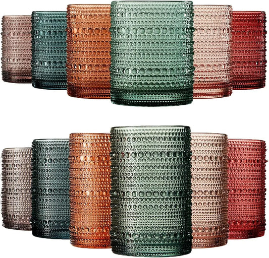 Hobnail Beaded Highball Tumblers Glasses Set of 12