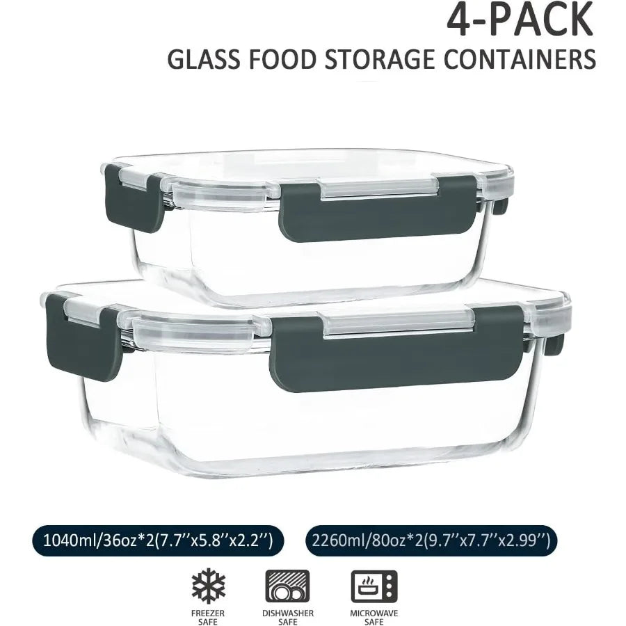 Glass Food Storage and Baking Containers Set with Airtight Lids Microwave Safe for Meal Prep and Leftovers