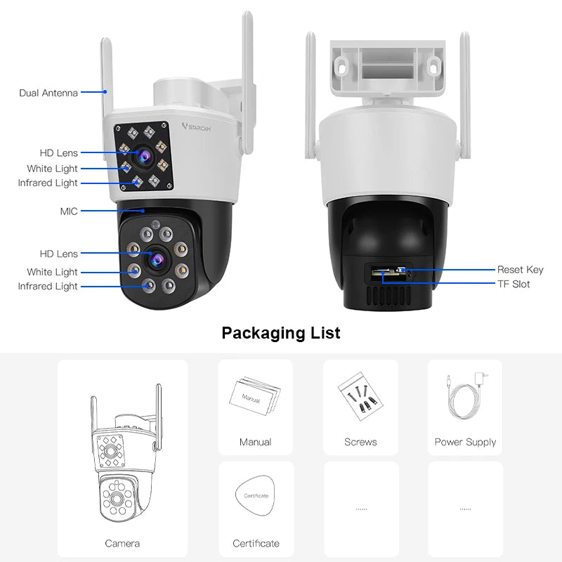 Vstarcam OutdoorWeatherproof Dual Lens Security Camera 1080P Starlight Night Vision
