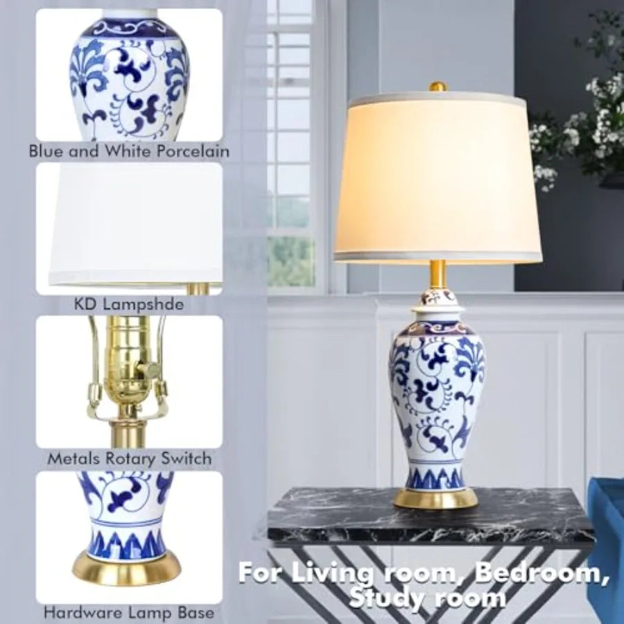 Traditional Chinoiserie Ceramic Solar Garden Table Lamp