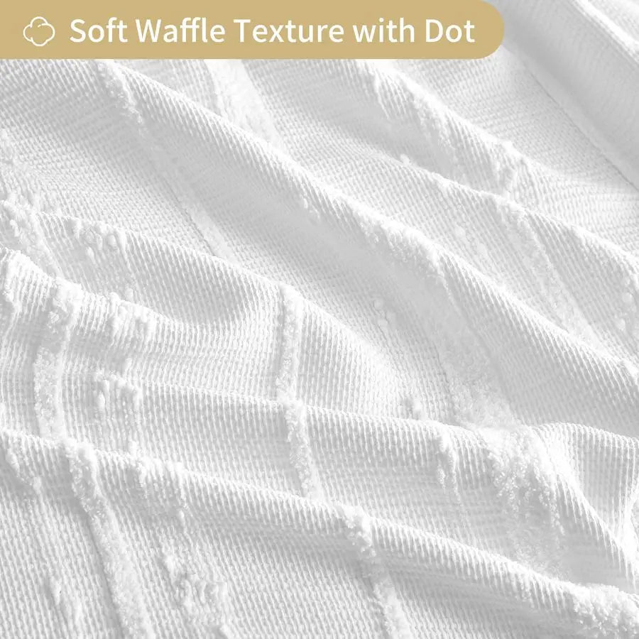 Cotton Blend Waffle Weave Shower Curtain With Stripe Texture 72W 84H Inches Heavy Duty