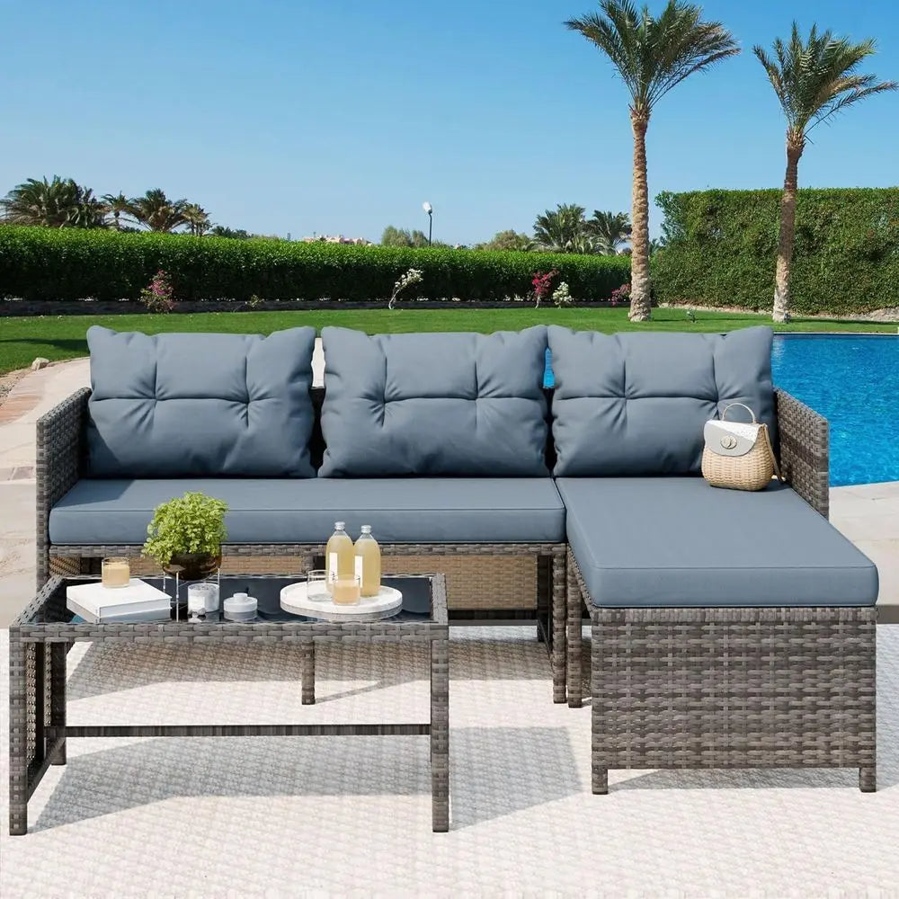 Patio Furniture Sets, All-Weather Wicker Outdoor Sofa Couch Sectional Set, Small Conversation Set or Patio, Garden with Cushion,