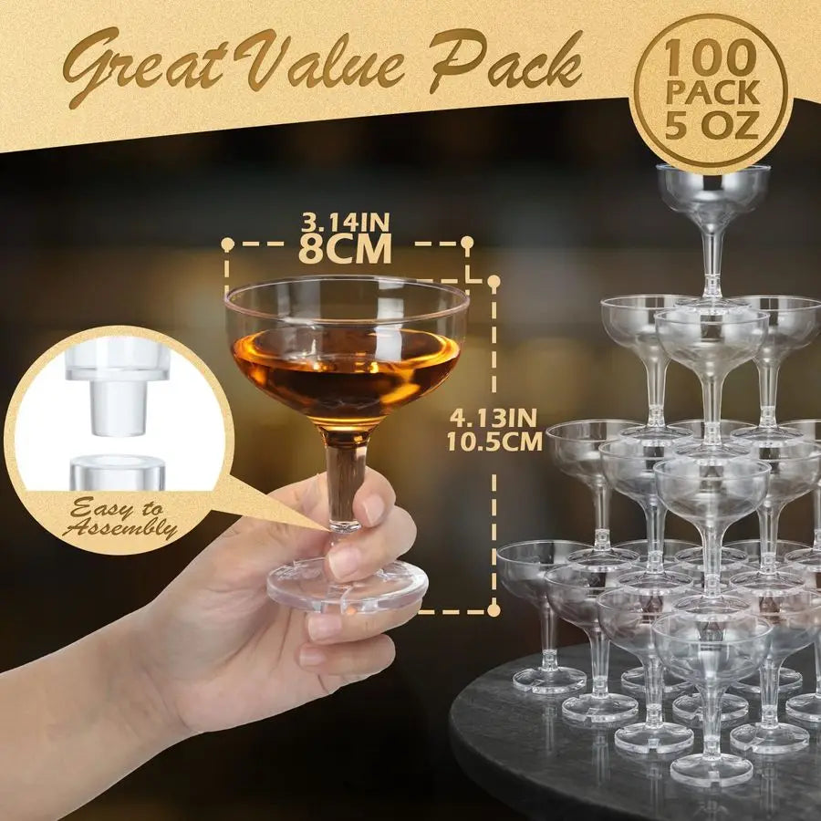 Plastic Champagne Flutes 100 Pack Clear Disposable Glasses 5 Oz Capacity for Parties and Events