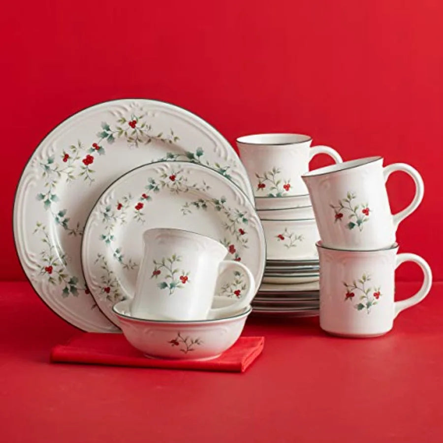Winterberry 16Piece Dinnerware Set Service for 4 and Winterberry Bless This House Plate