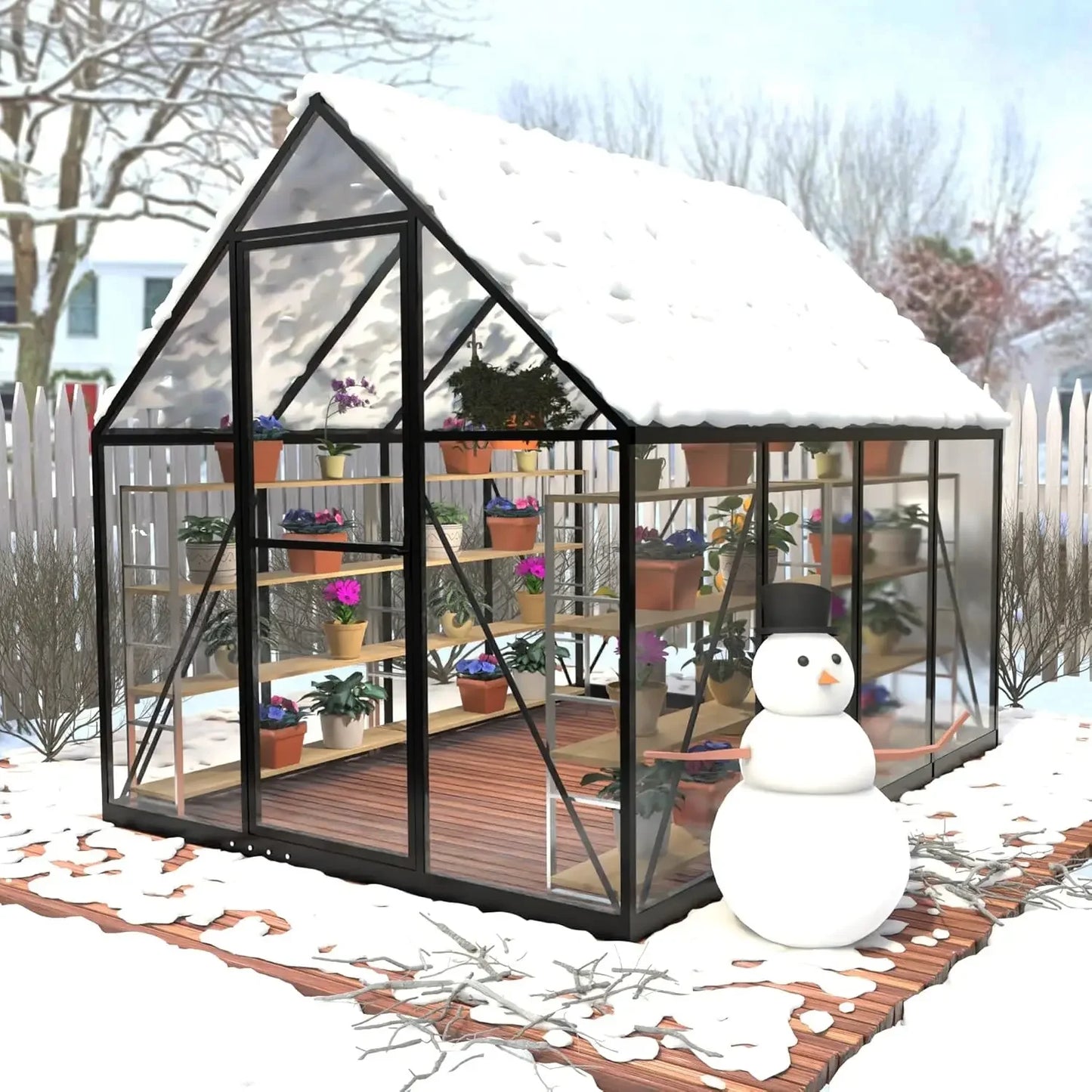 Polycarbonate Greenhouse Outdoor Walk In Heavy Duty Aluminum Frame With Roof Vent For Garden
