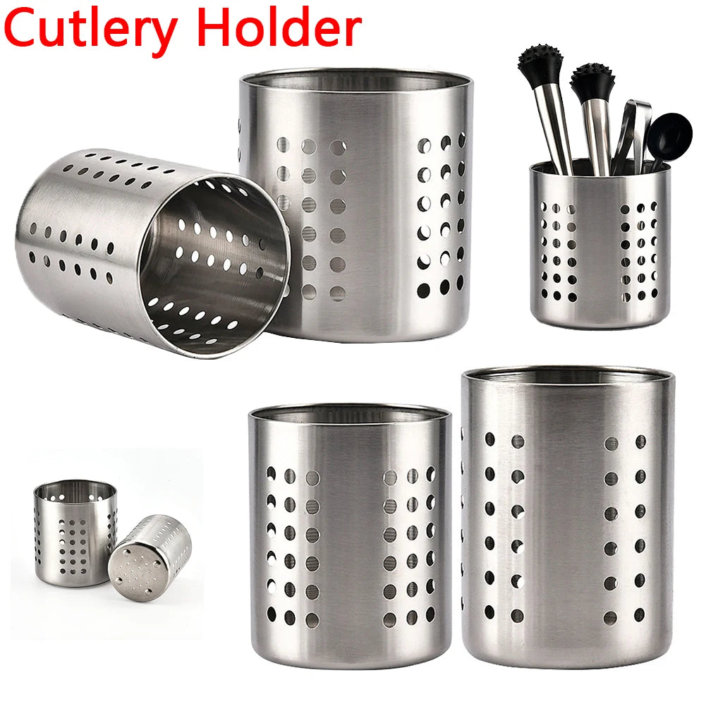 Stainless Steel Countertop Utensil Organizer Cutlery Holder With Drain Holes