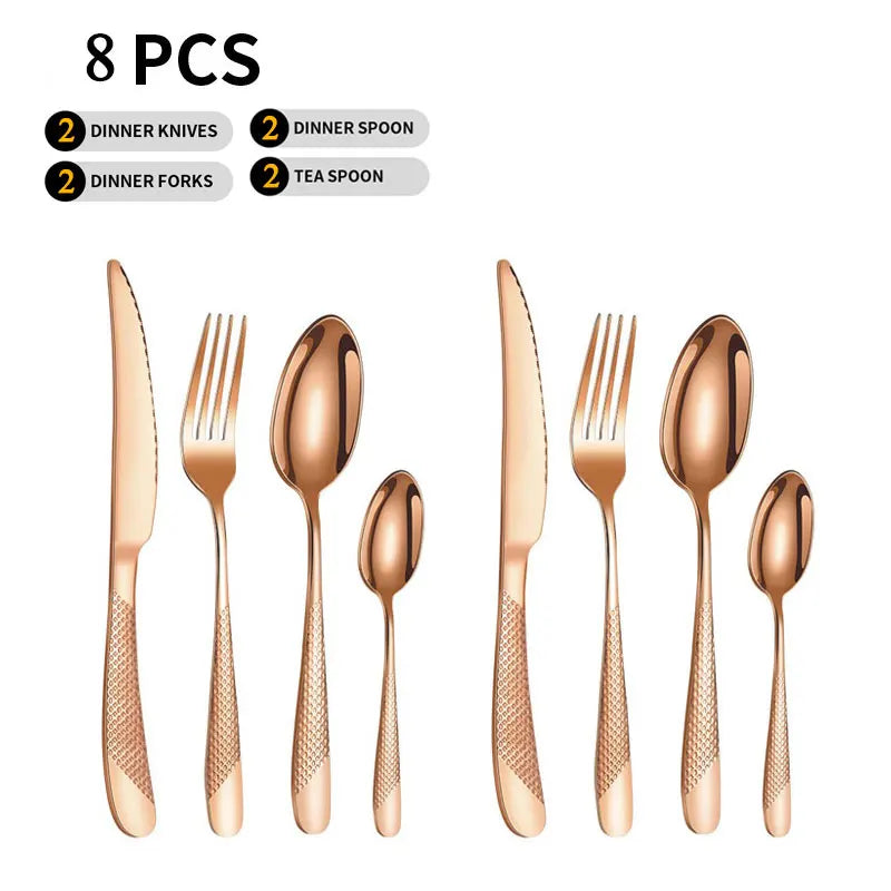 Pioggia Stainless Steel Cutlery Set For Four Person Everyday Dining With Silver Gold Coating And Mirror Bullion Finish