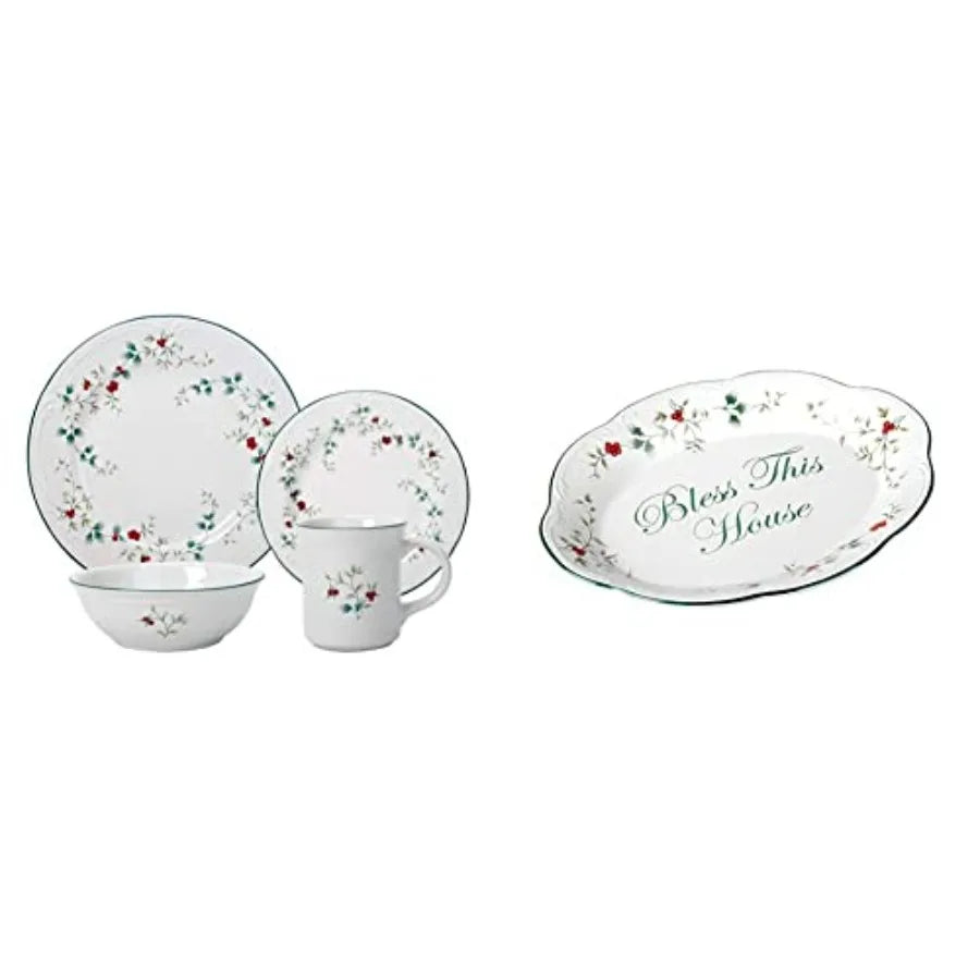 Winterberry 16Piece Dinnerware Set Service for 4 and Winterberry Bless This House Plate