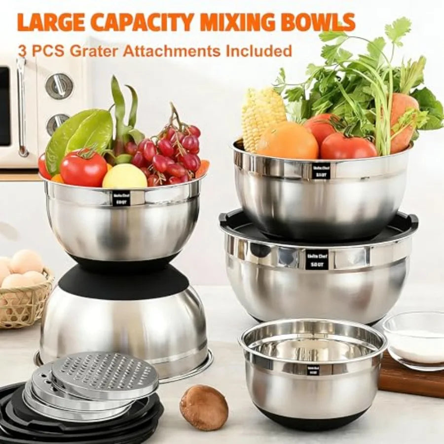Heavy Duty Stainless Steel Mixing Bowl Set With Lid And Grater For Kitchen Prep Versatile Dishwasher Safe