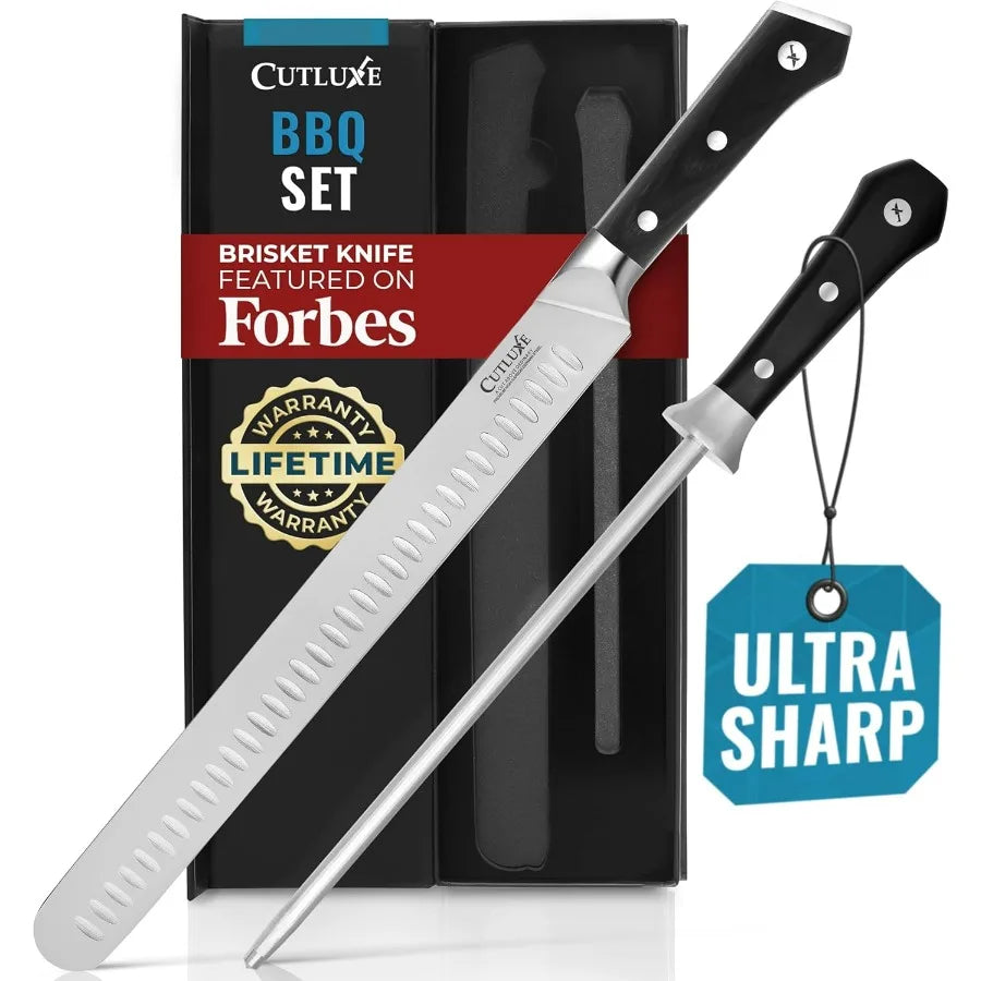 Premium Barbecue Grilling Carving Set Brisket Knife GermanHighCarbonSteel HoningRod