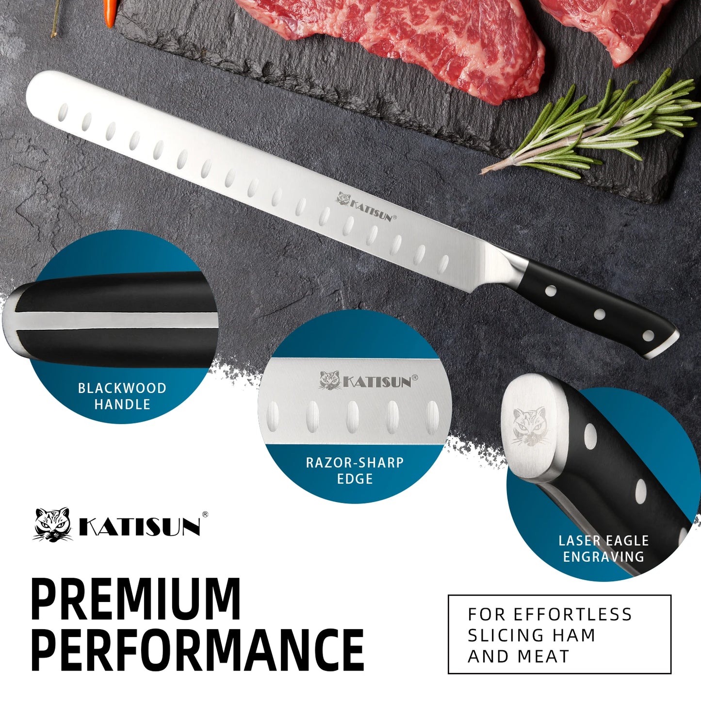 KATISUN Ham Slicing Knife Carbon Steel Ultra Sharp