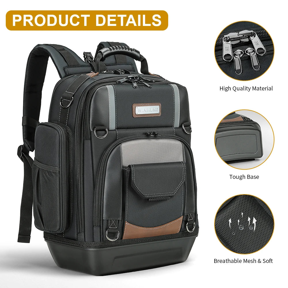 WINHUNT Tool Bag Backpack Heavy Duty Organizer For Electricians With Quick Access Pockets And Hands Free Portability