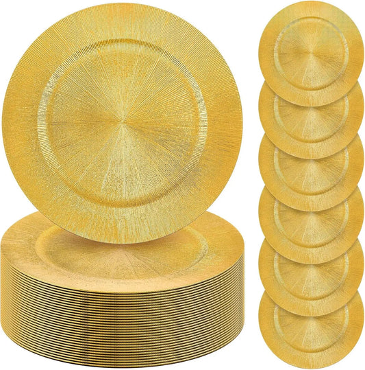 Gold Charger Plates Set Bulk 100 Pack For Weddings And Events Durable PP Plastic Quality