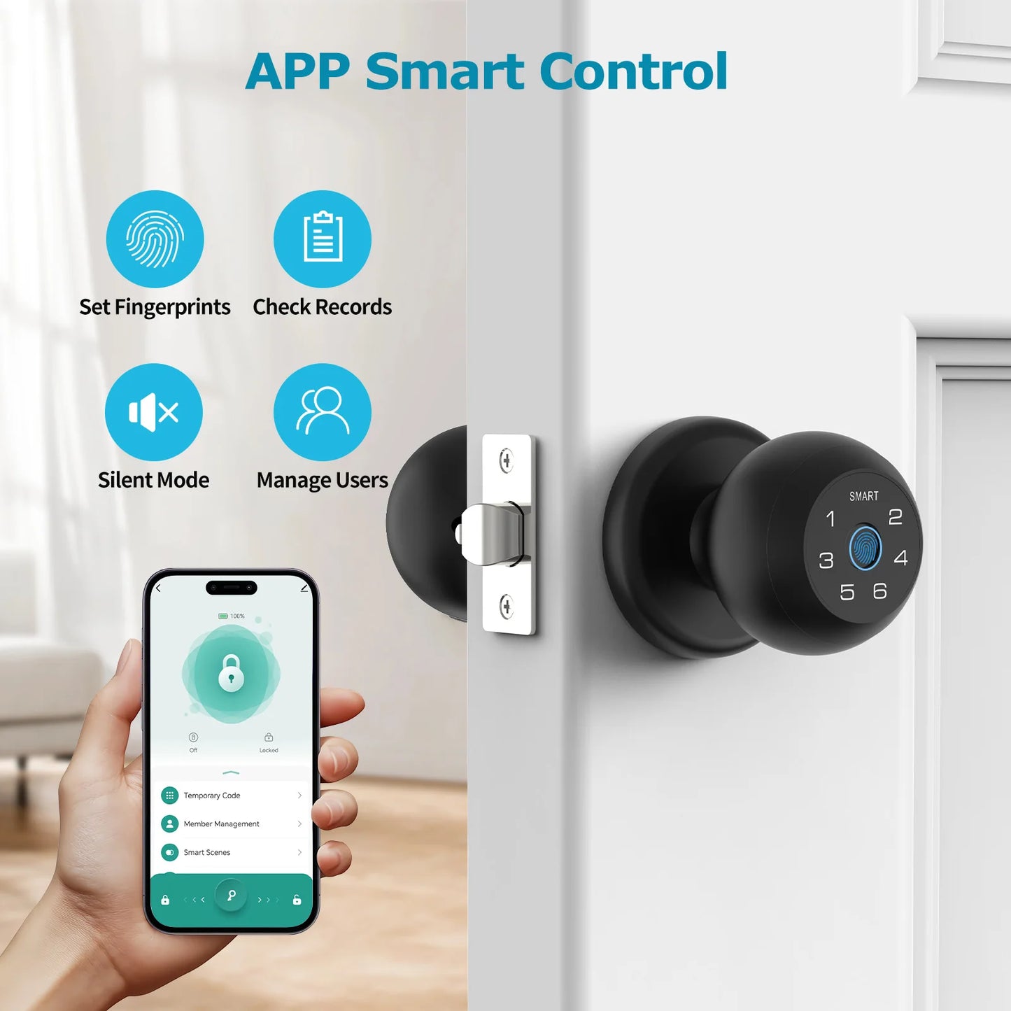 Viladepot Ball Shaped Smart Lock With Biometric Fingerprint Access BluetoothConnectivity