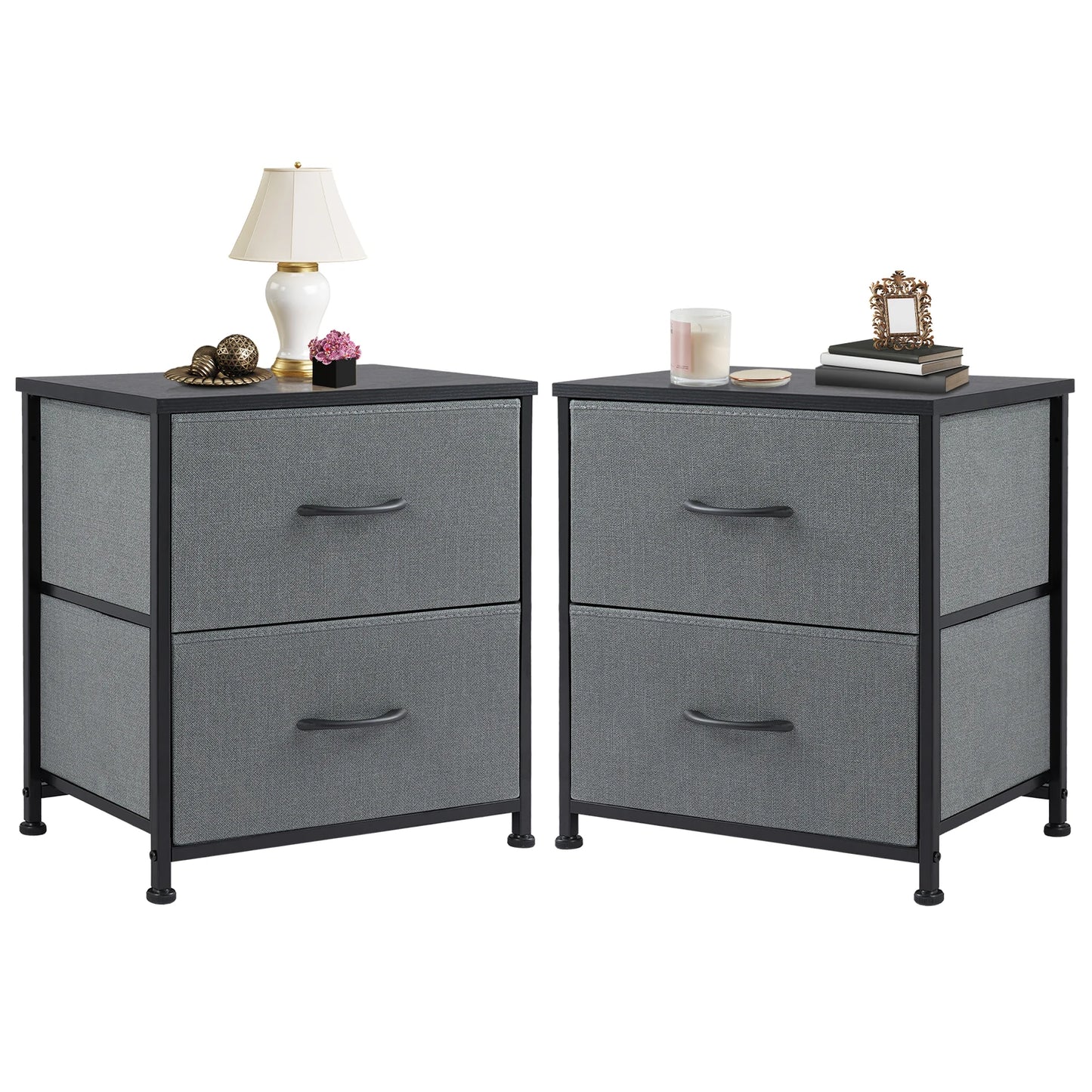 JHK Premium BedsideNightstand Table With 2 Durable Fabric Drawers StorageCabinet