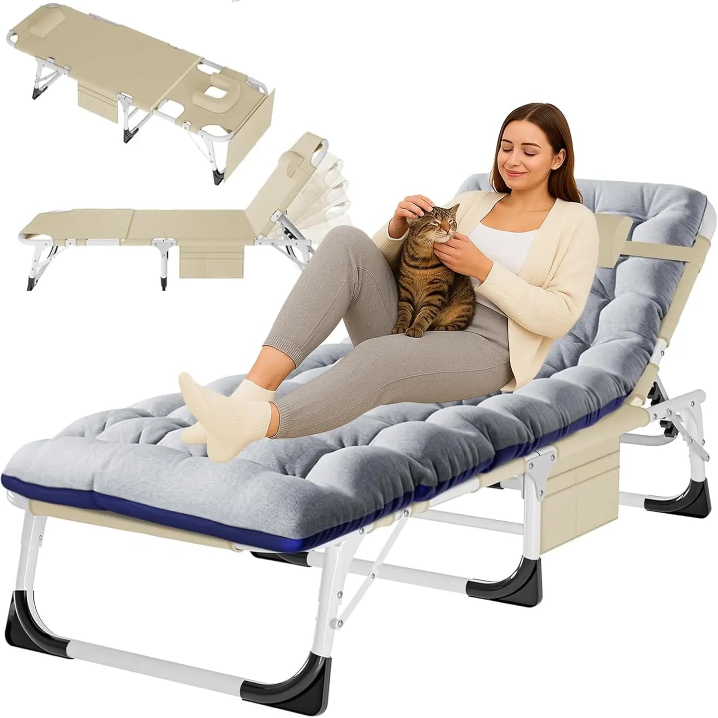 4-In-1 Outdoor Lounge Chair With Face Holes For Tanning Heavy-Duty Recliner Weather-Resistant For Poolside And RV