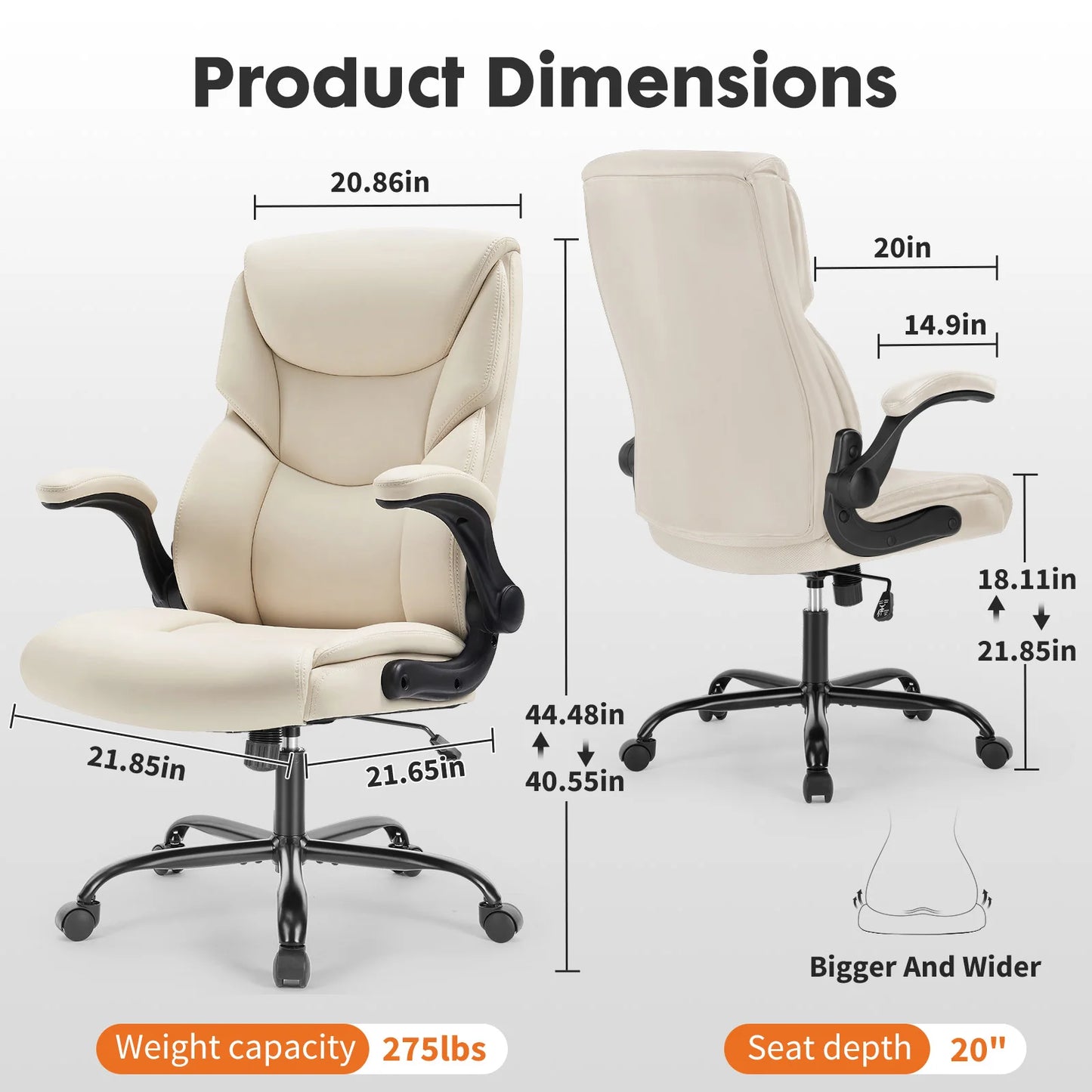 JHK Ergonomic Office Chair PU Leather Heavy Duty Task Chair With Flip Up Arms For Long Hours Comfort And Lumbar Support