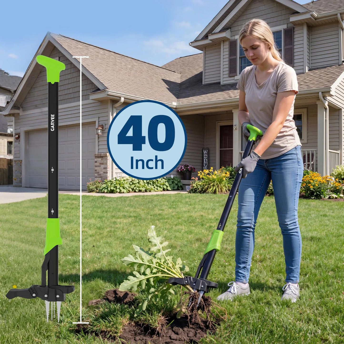 HiMISS Stand Up Weed Puller With 40 Inch Handle And 4 Claw Ejector Root Remover Pro