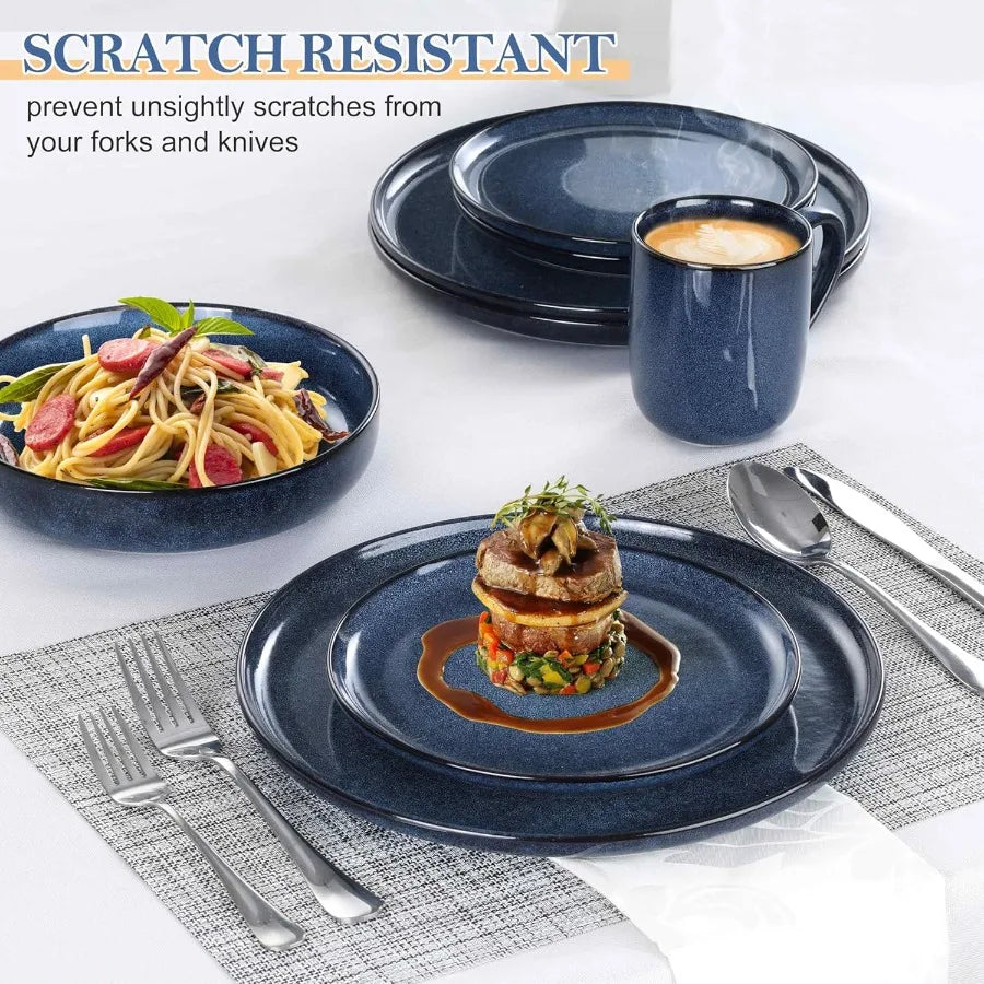 16 Piece Dinnerware Sets with Mugs Stoneware Plates and Bowls Sets for 4 Dinner Dishware Dishes for Kitchen Dining Microwave an